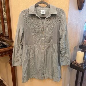 PARSLEY & SAGE Light Green Embellished Buttons Tunic Embroidery Top Size Small